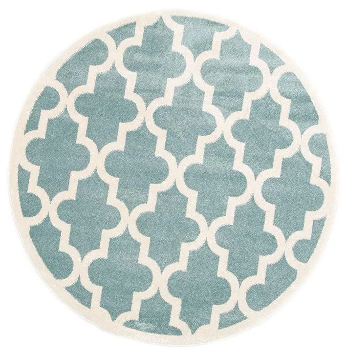 Piccolo Aqua White Lattice Pattern Kids Rug 133x133cm Round
