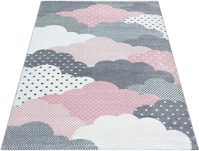 Pink and Grey Clouds Kids Rug - Bambi