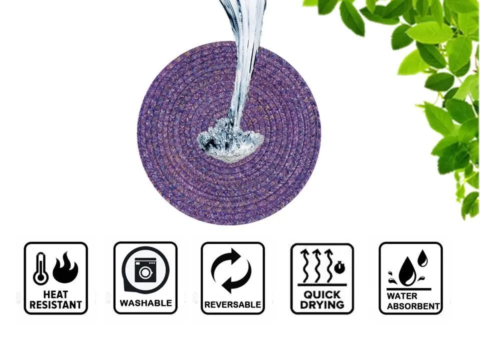 Polyster Round Coaster Set (6 PCS Set) Machine Washable Absorbent Size: 5inch Diameter