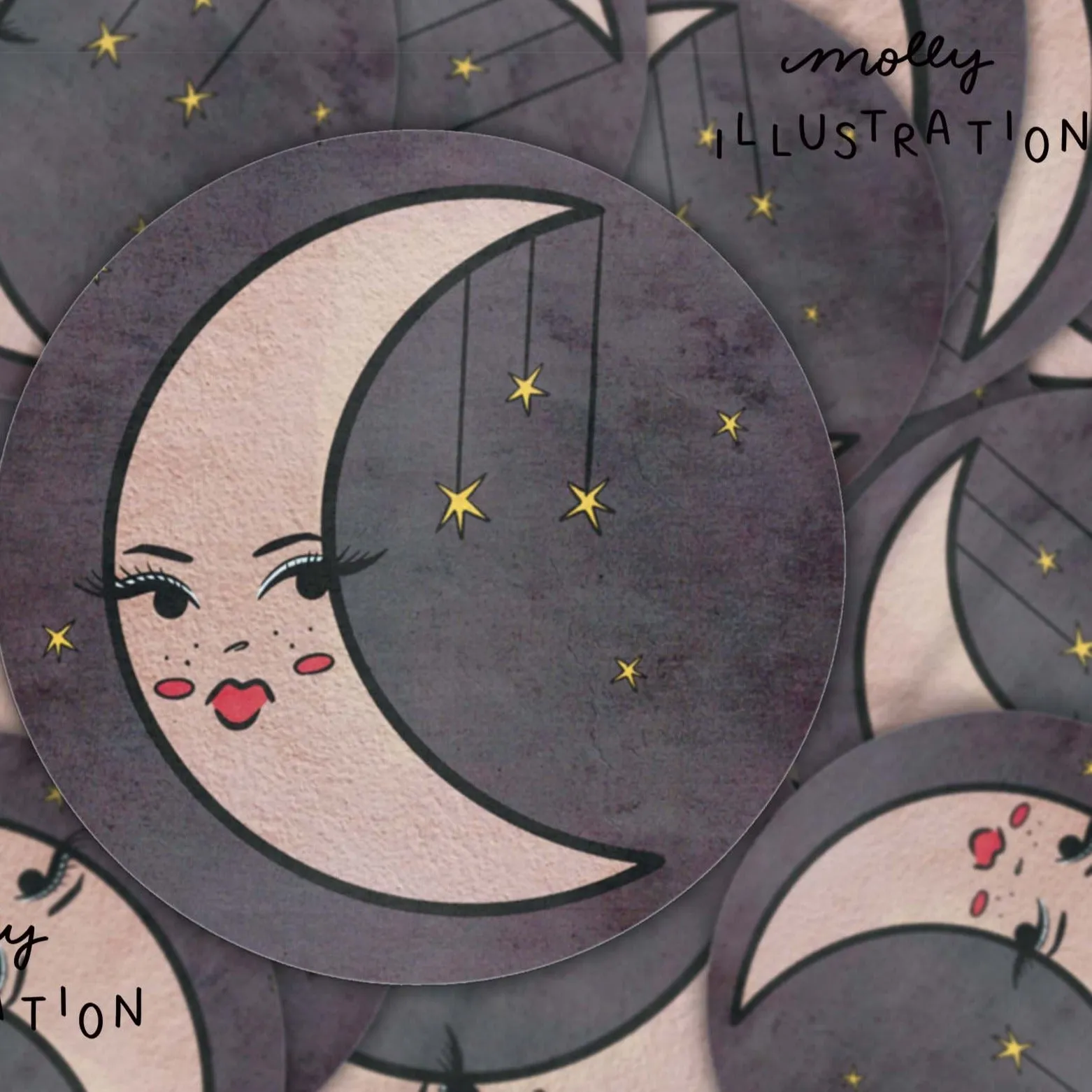 Pouty Moon Vinyl Sticker