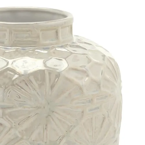 PURE HOME   LIVING Ceramic Decorative Floral Imprinted Vase, (23cm Height, White)