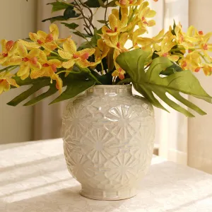 PURE HOME   LIVING Ceramic Decorative Floral Imprinted Vase, (23cm Height, White)