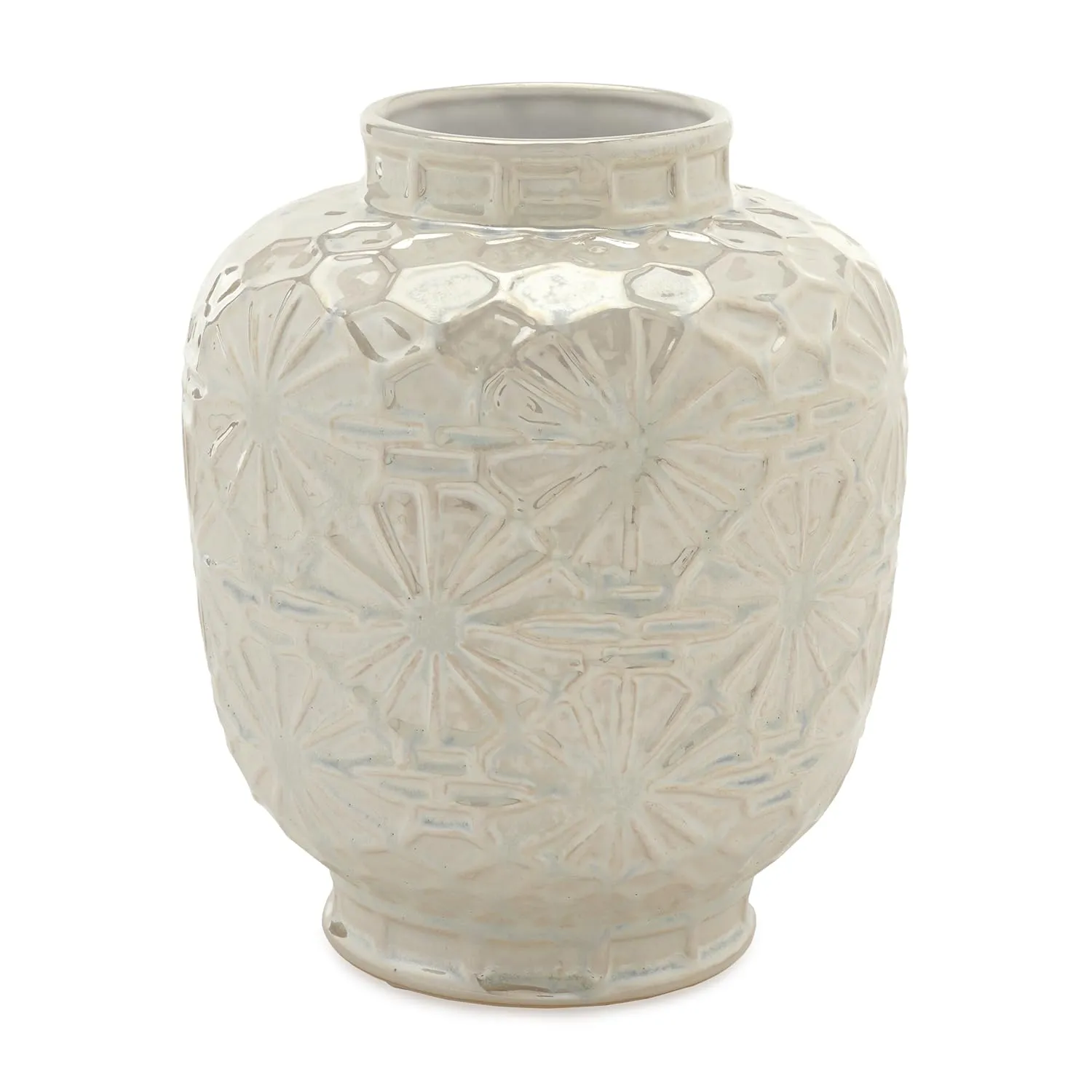 PURE HOME   LIVING Ceramic Decorative Floral Imprinted Vase, (23cm Height, White)