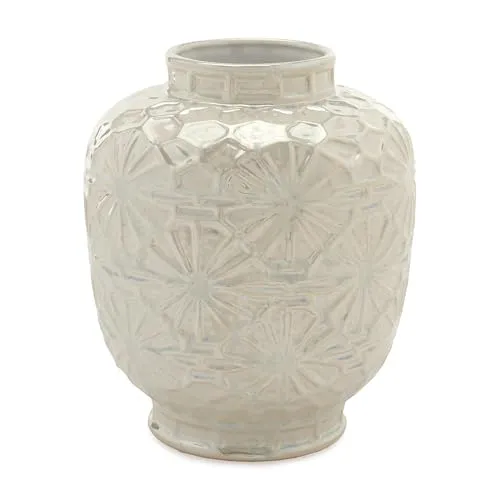 PURE HOME   LIVING Ceramic Decorative Floral Imprinted Vase, (23cm Height, White)