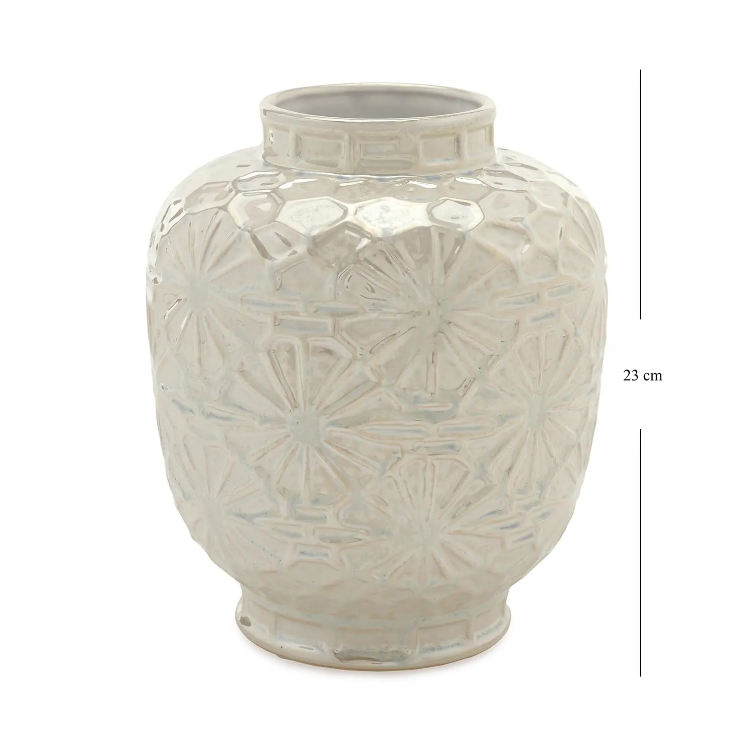 PURE HOME   LIVING Ceramic Decorative Floral Imprinted Vase, (23cm Height, White)