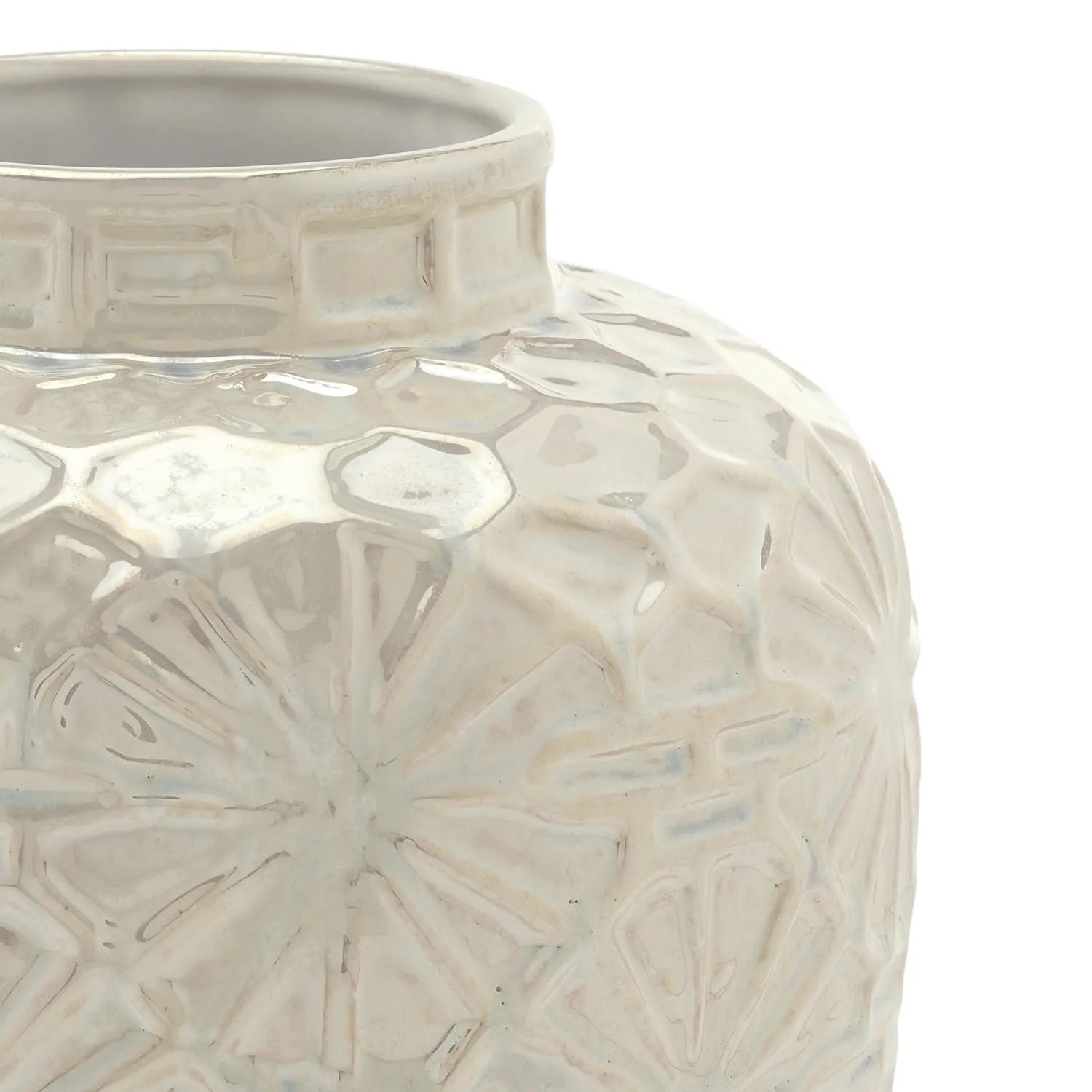 PURE HOME   LIVING Ceramic Decorative Floral Imprinted Vase, (23cm Height, White)