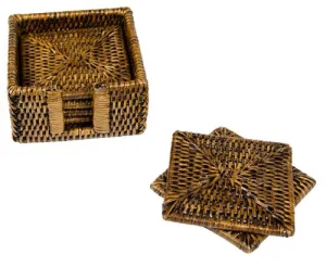 Rattan Square Coasters-Natural