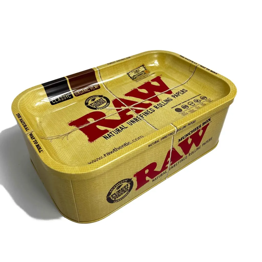 Raw Munchies Box With Raw Rolling Tray On Top