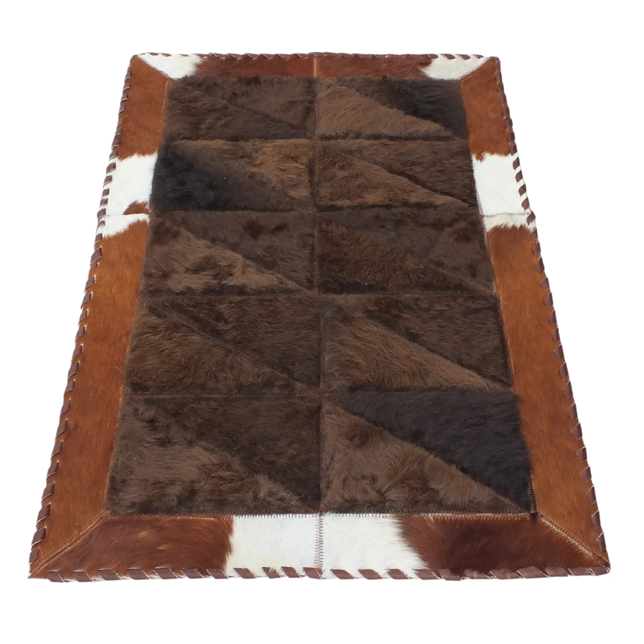 Rectangle Patchwork Area Rug - Brown Cowhide, Bison Center 2'x3'