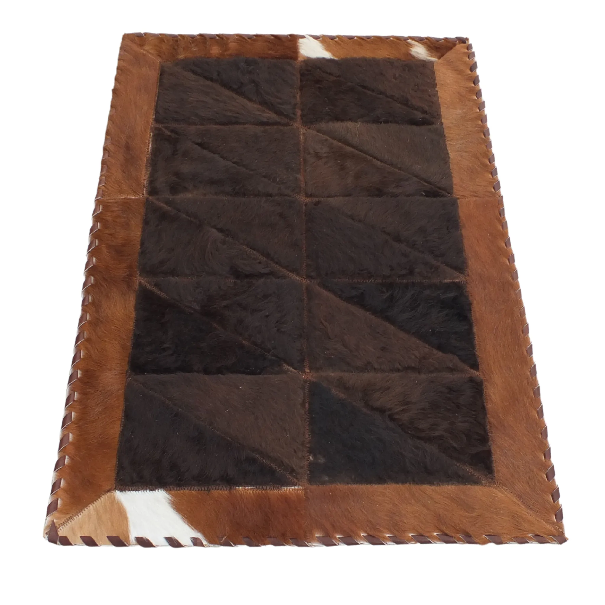 Rectangle Patchwork Area Rug - Brown Cowhide, Bison Center 2'x3'