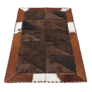 Rectangle Patchwork Area Rug - Brown Cowhide, Bison Center 2'x3'