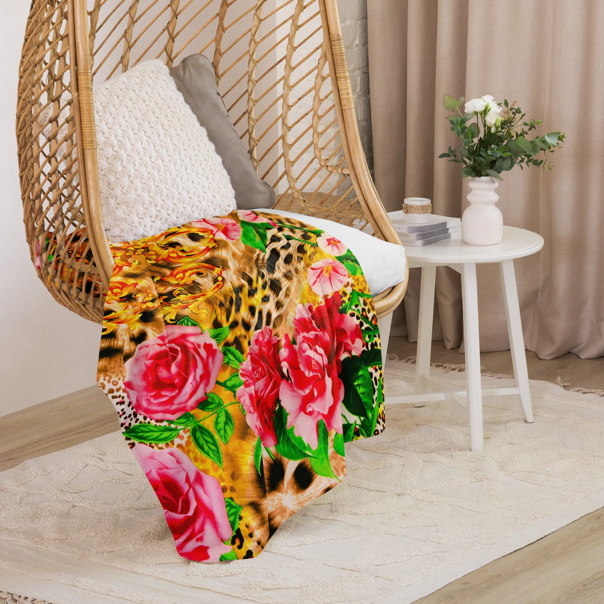 Rich Gold Animal Print Sherpa blanket lioness-love