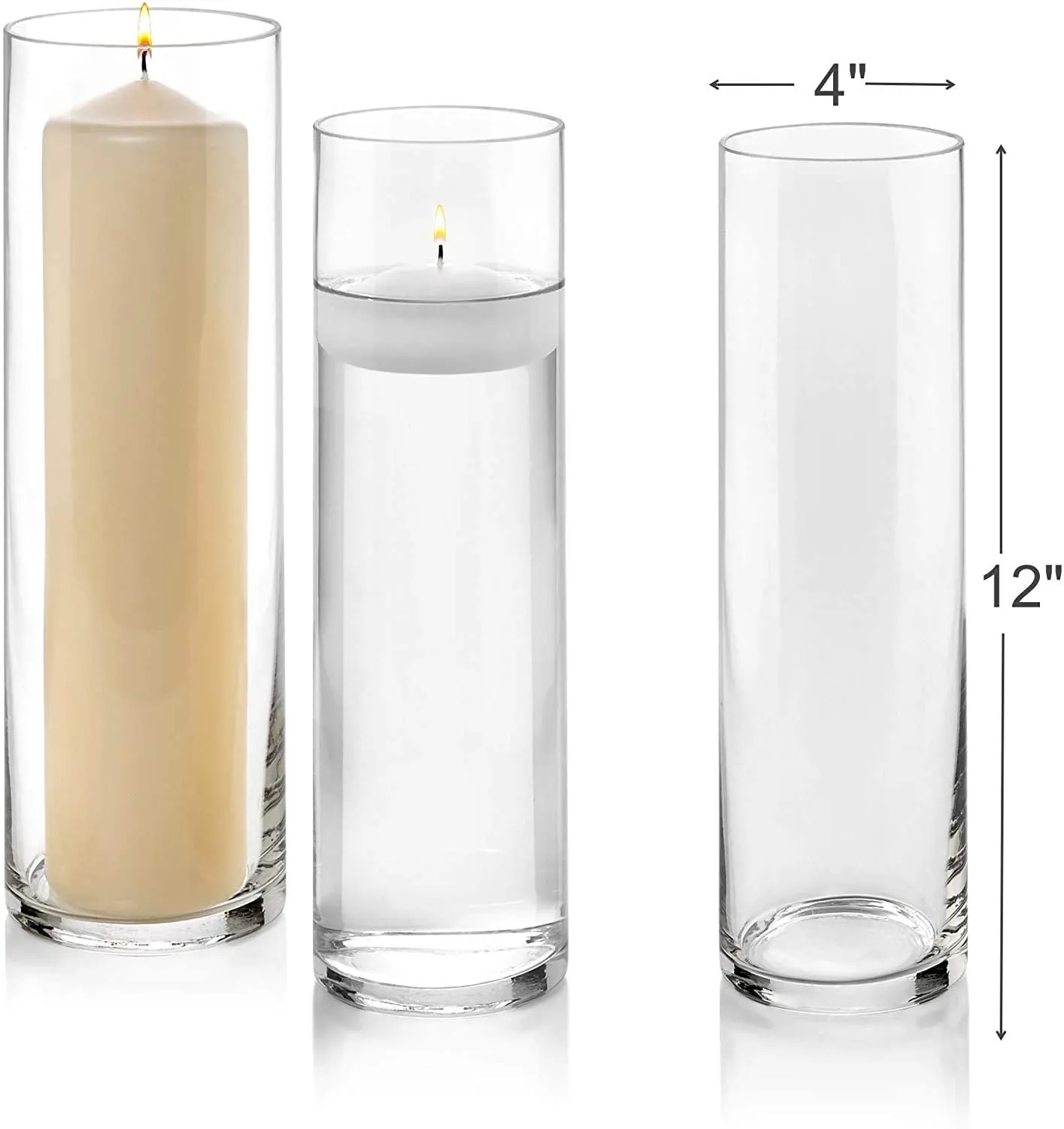 Round Glass Cylinder Vases 12 Inch Tall X 4 Inch Round - Multi-use: Pillar Candle, Floating Candles Holders, Floral Arrangements (Cylinder Vase- 1Pcs)
