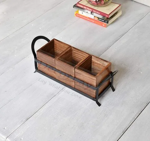 Sheesham Wood Cutlery Holder for Kitchen With 3 Contenment
