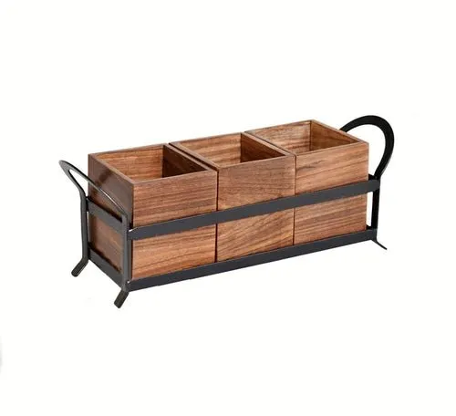 Sheesham Wood Cutlery Holder for Kitchen With 3 Contenment