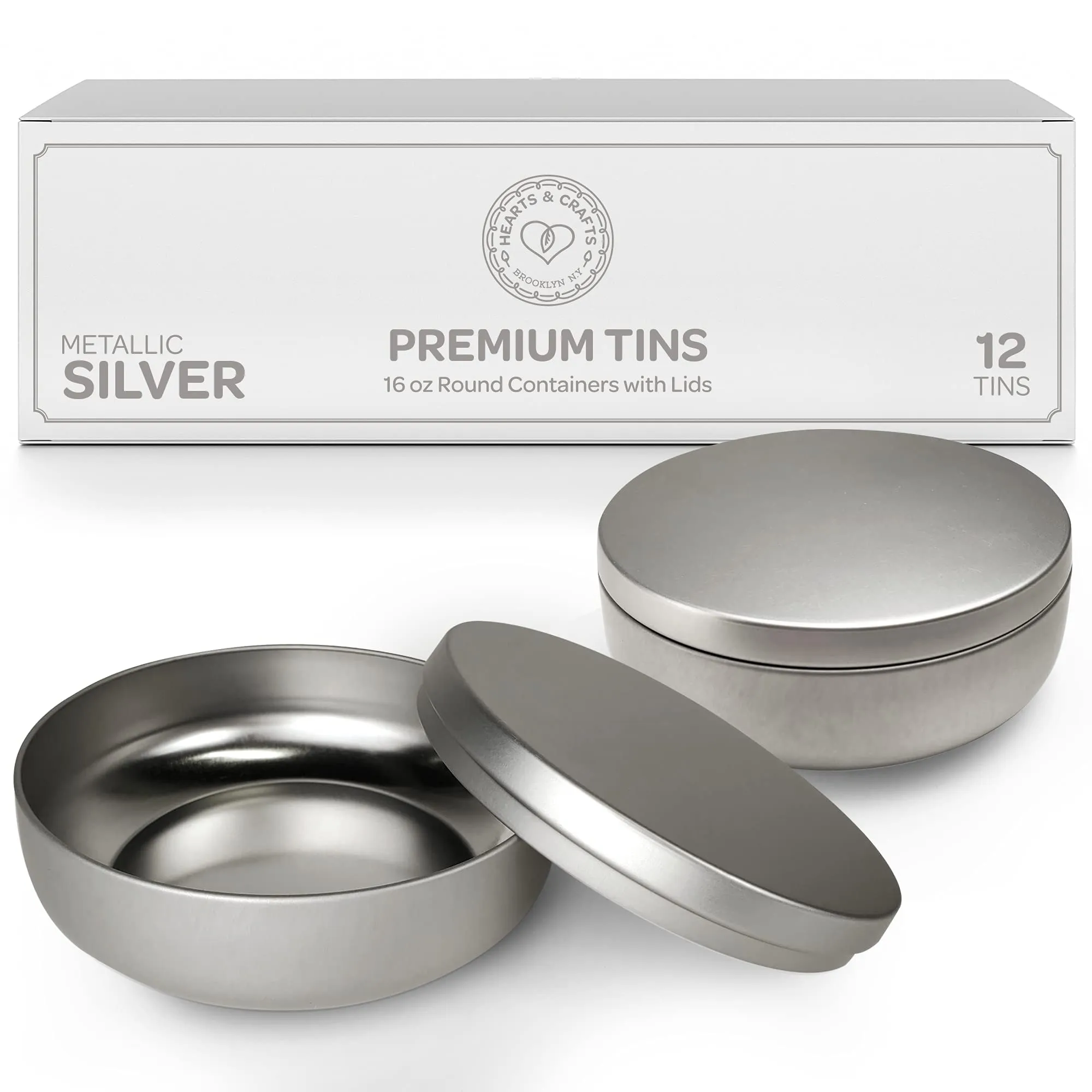 Silver Candle Tins 16 Oz With Lids - 12-Pack Of Bulk Candle Jars