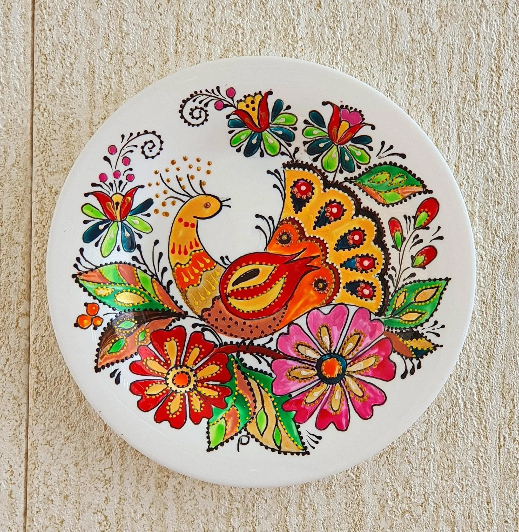 Small Hand-Painted Porcelain Plate - Fire Bird