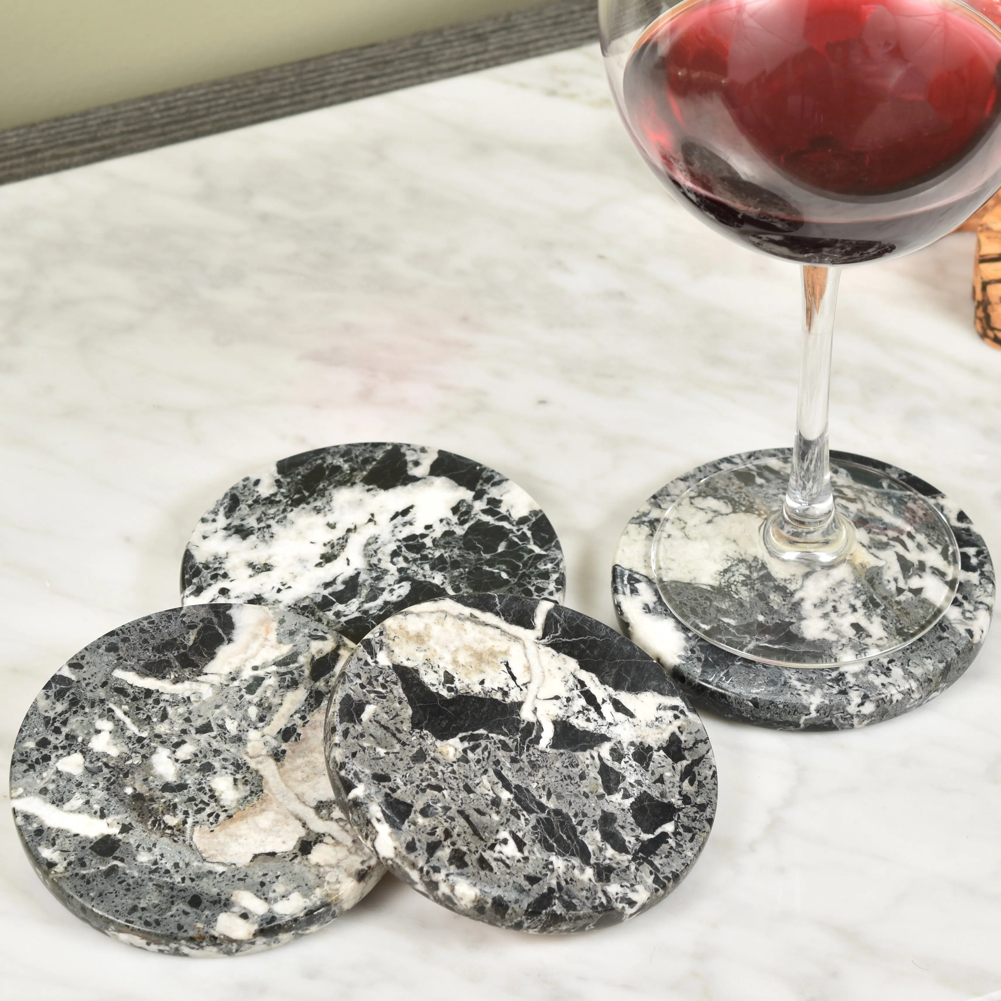 Solid Marble Coasters - Black Zebra