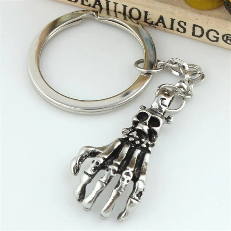 Sparkling Skull Keyring and Punk Style Hand-Bone with Claws-Scary Cute!