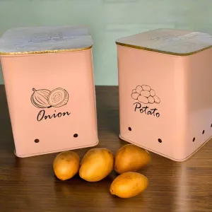 Storage Bin for Potato & Onion 2 Pack Set Countertop Pots Containers with Wooden Lid/Kitchen Canisters Set By MA