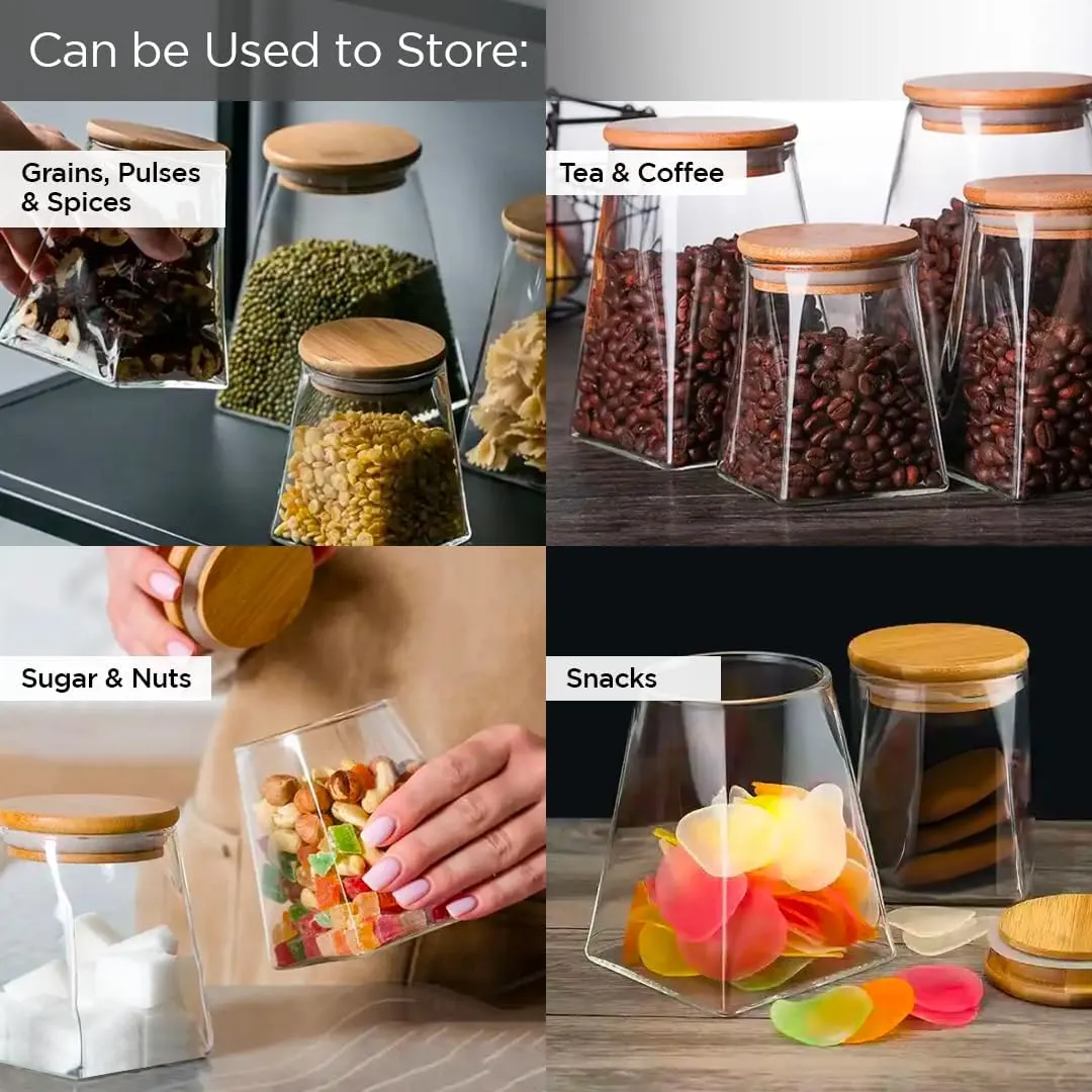 The Better Home Pack of 2 Borosilicate Kitchen Containers I Wooden Lid & Metal Loop I Microwave Safe I Multi-Utility Airtight Storage Jars for Cookies, Snacks, Tea, Coffee, Sugar | 750 ml Each