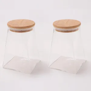 The Better Home Pack of 2 Borosilicate Kitchen Containers I Wooden Lid & Metal Loop I Microwave Safe I Multi-Utility Airtight Storage Jars for Cookies, Snacks, Tea, Coffee, Sugar | 750 ml Each
