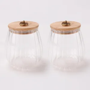 The Better Home Pack of 2 Borosilicate Kitchen Containers Set with Wooden Lid & Metal Loop | Leakproof, Airtight Storage Jar For Cookies, Snacks, Tea, Coffee | Microwave & Oven Safe | 830 ml Each