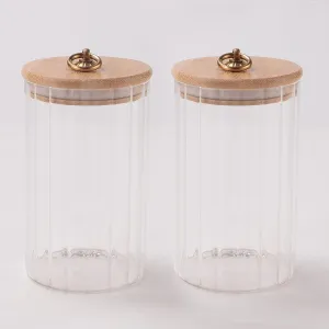 The Better Home Pack of 2 Borosilicate Kitchen Containers Set with Wooden Lid & Metal Loop | Microwave Safe | Multi-Utility Storage Jars for Cookies, Snacks, Tea, Coffee, Sugar | 820 ml Each