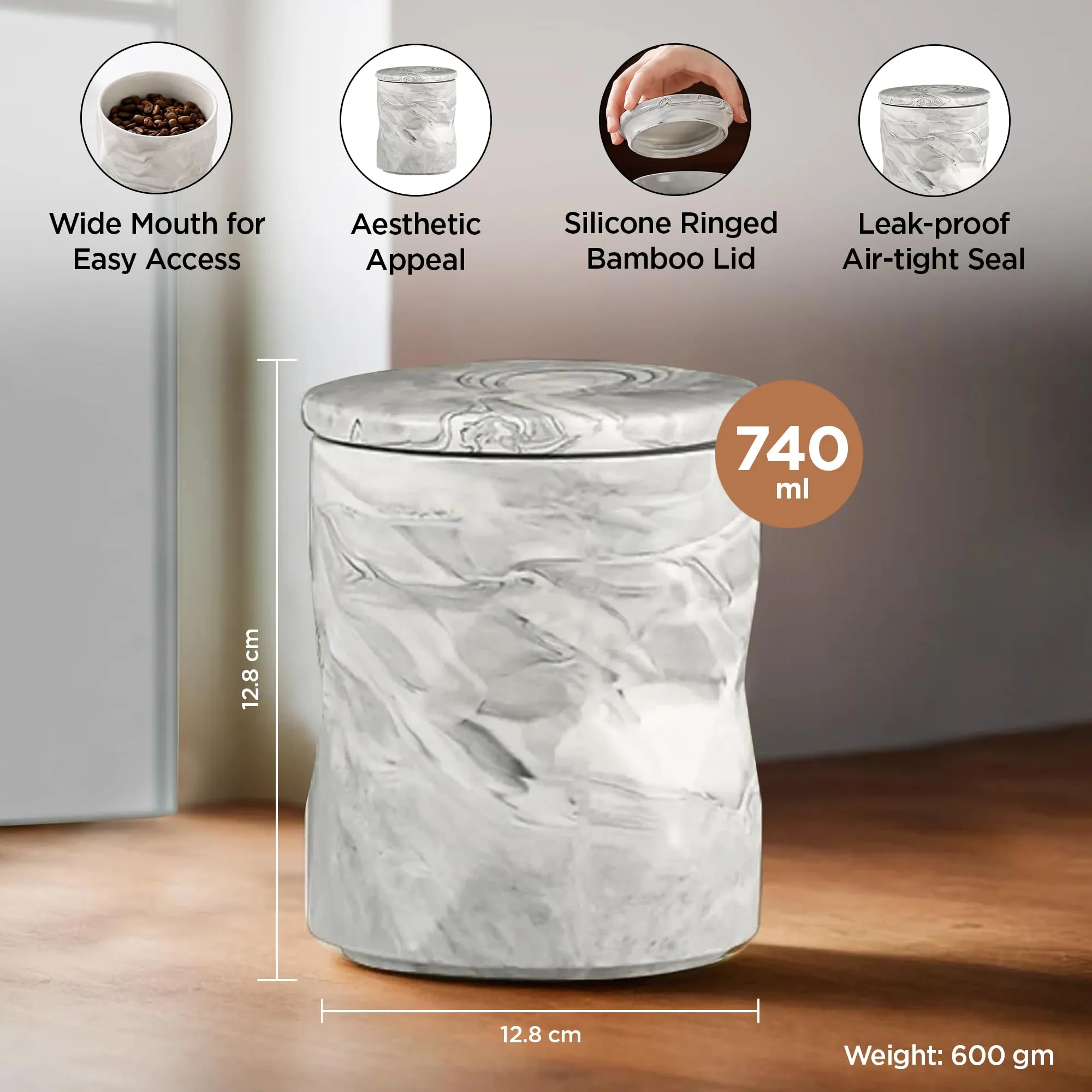 UMAI Ceramic Jars For Kitchen Storage With Ceramic Lids | Airtight Kitchen Containers Set | Kitchen Accessories Items | Multipurpose Jars For Pickles Nuts Dry Fruits | Pack of 3 | 740ml Each
