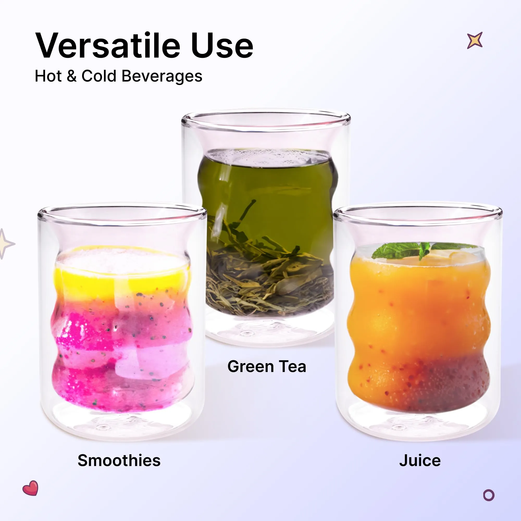 UMAI Double Wall Borosilicate Glass Coffee Mug Set of 2-200ml | Unique Curvy Design | High Thermal Resistance | Microwave/Dishwasher Safe | Gifting Pack for Friends/Couples | Pink