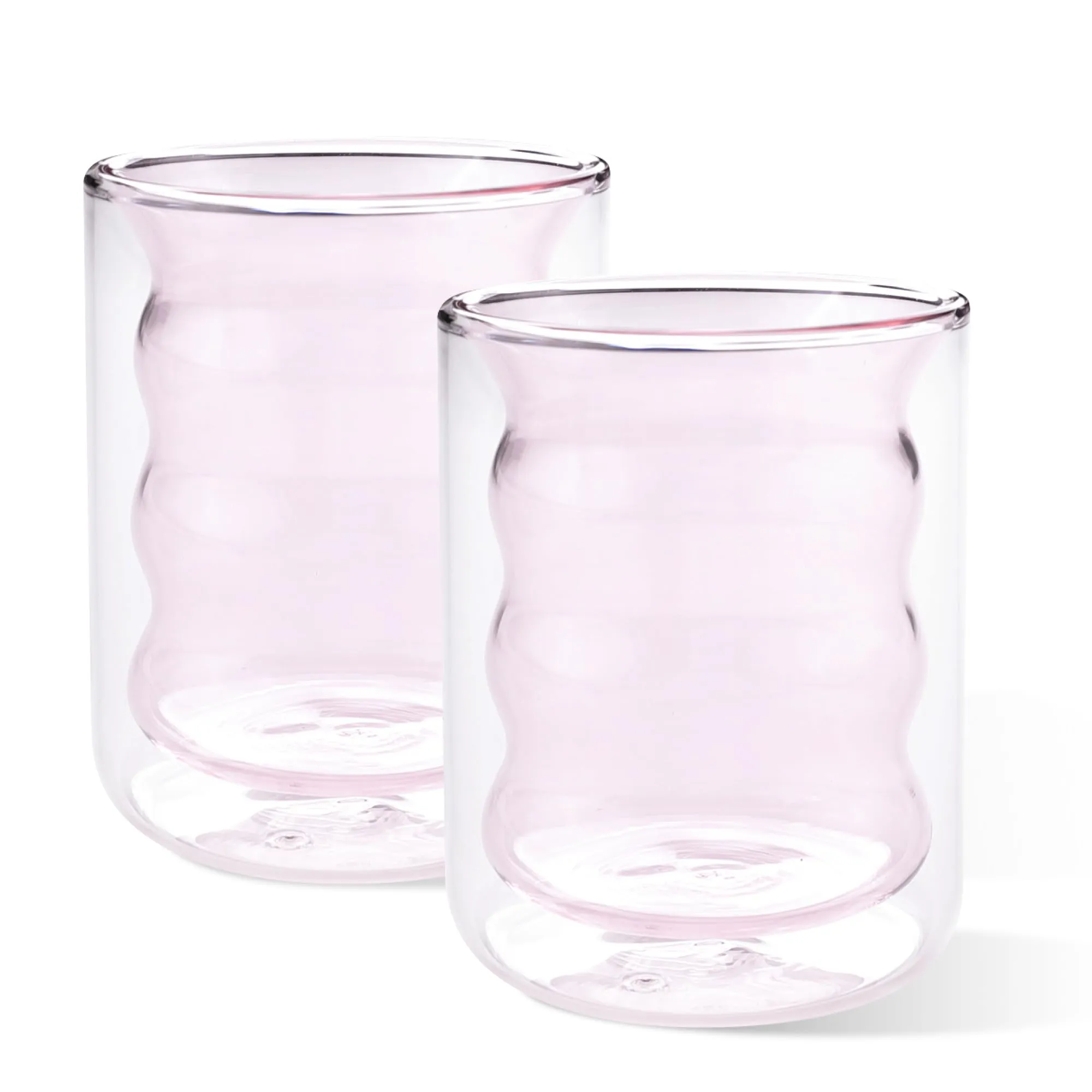 UMAI Double Wall Borosilicate Glass Coffee Mug Set of 2-200ml | Unique Curvy Design | High Thermal Resistance | Microwave/Dishwasher Safe | Gifting Pack for Friends/Couples | Pink