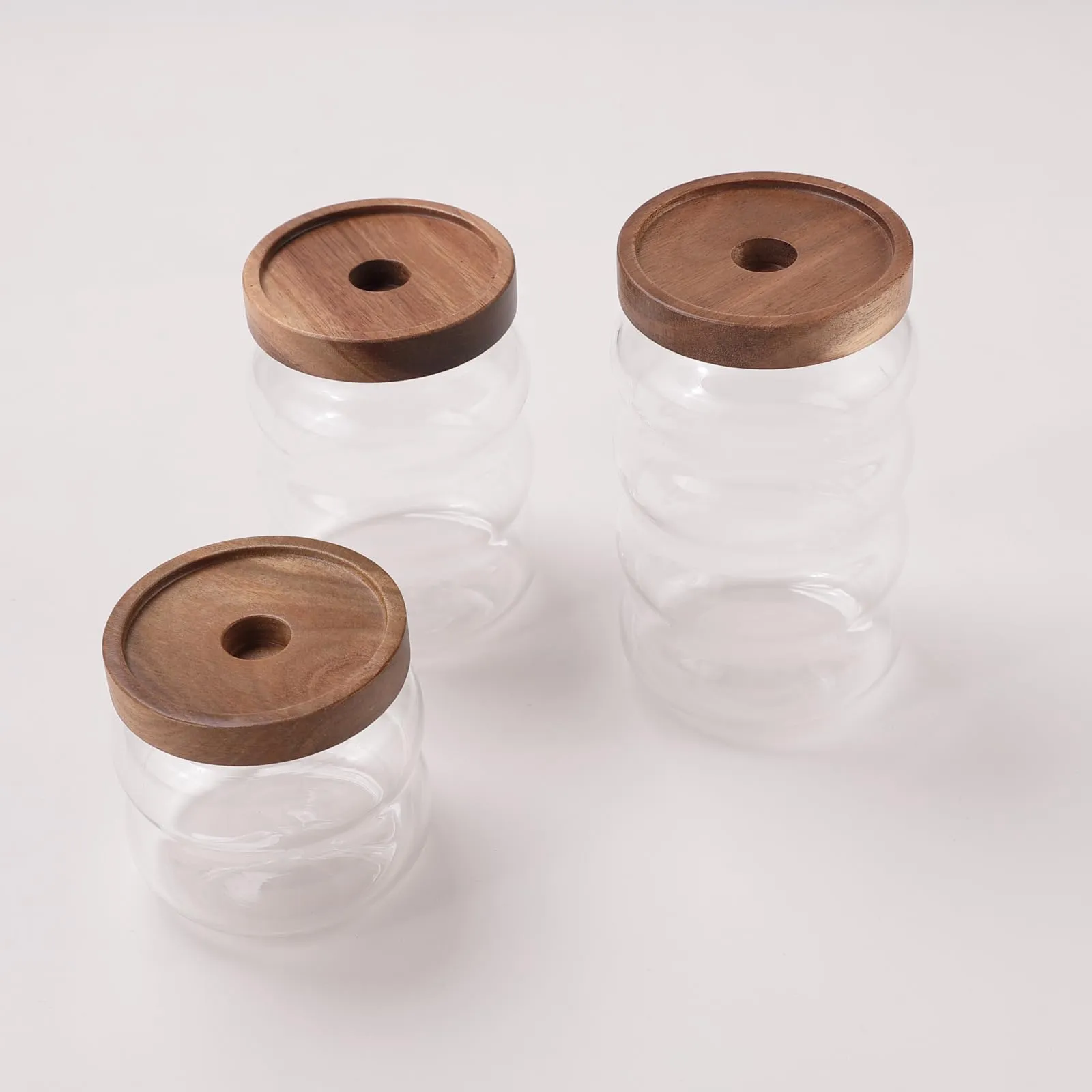 USHA SHRIRAM Borosilicate Containers With Wooden Lid (340ml, 550ml, 700ml) | Glass Container Jar For Kitchen Storage | Microwave Safe | Kitchen Containers Box With Air Tight Lid | Kitchen Organisers
