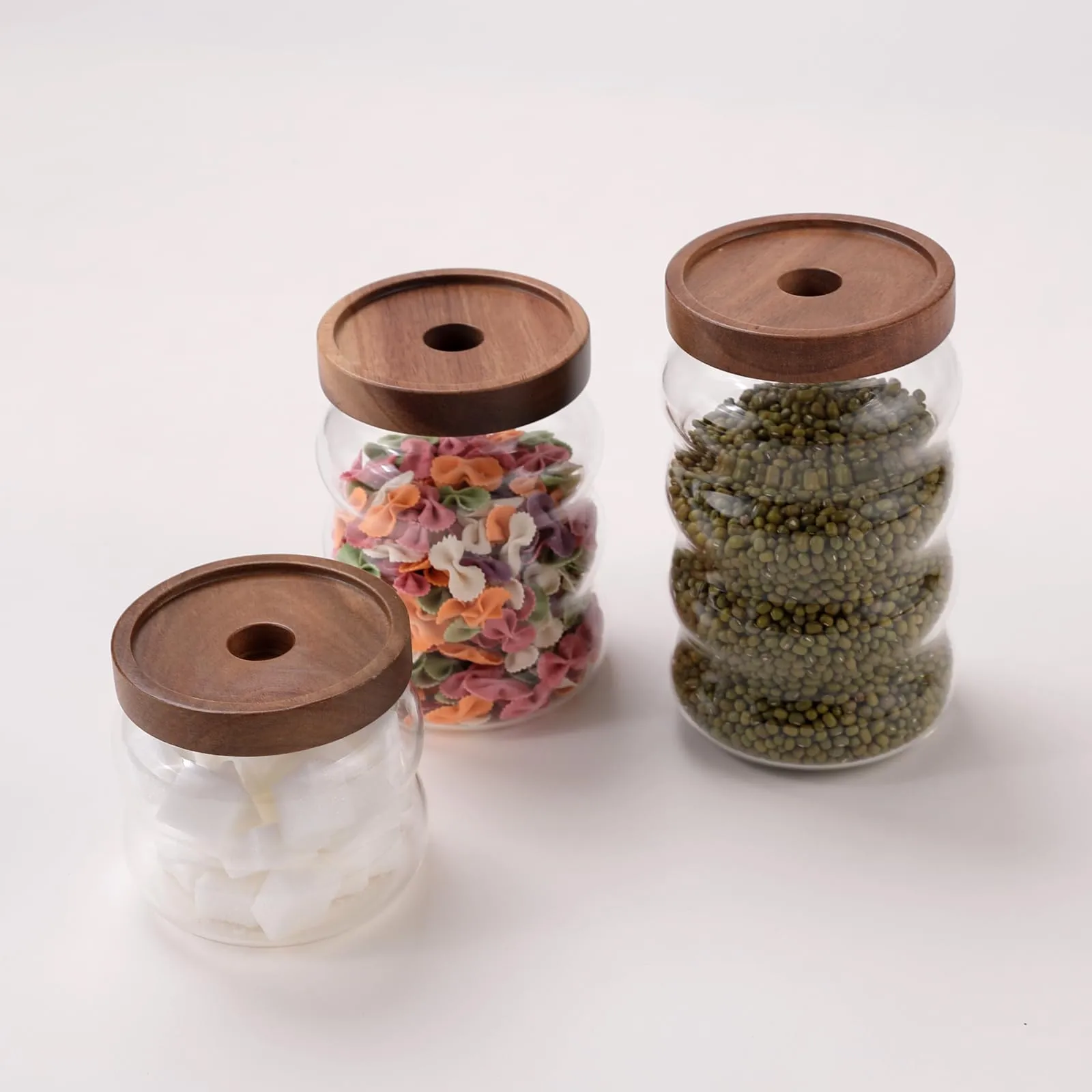 USHA SHRIRAM Borosilicate Containers With Wooden Lid (340ml, 550ml, 700ml) | Glass Container Jar For Kitchen Storage | Microwave Safe | Kitchen Containers Box With Air Tight Lid | Kitchen Organisers