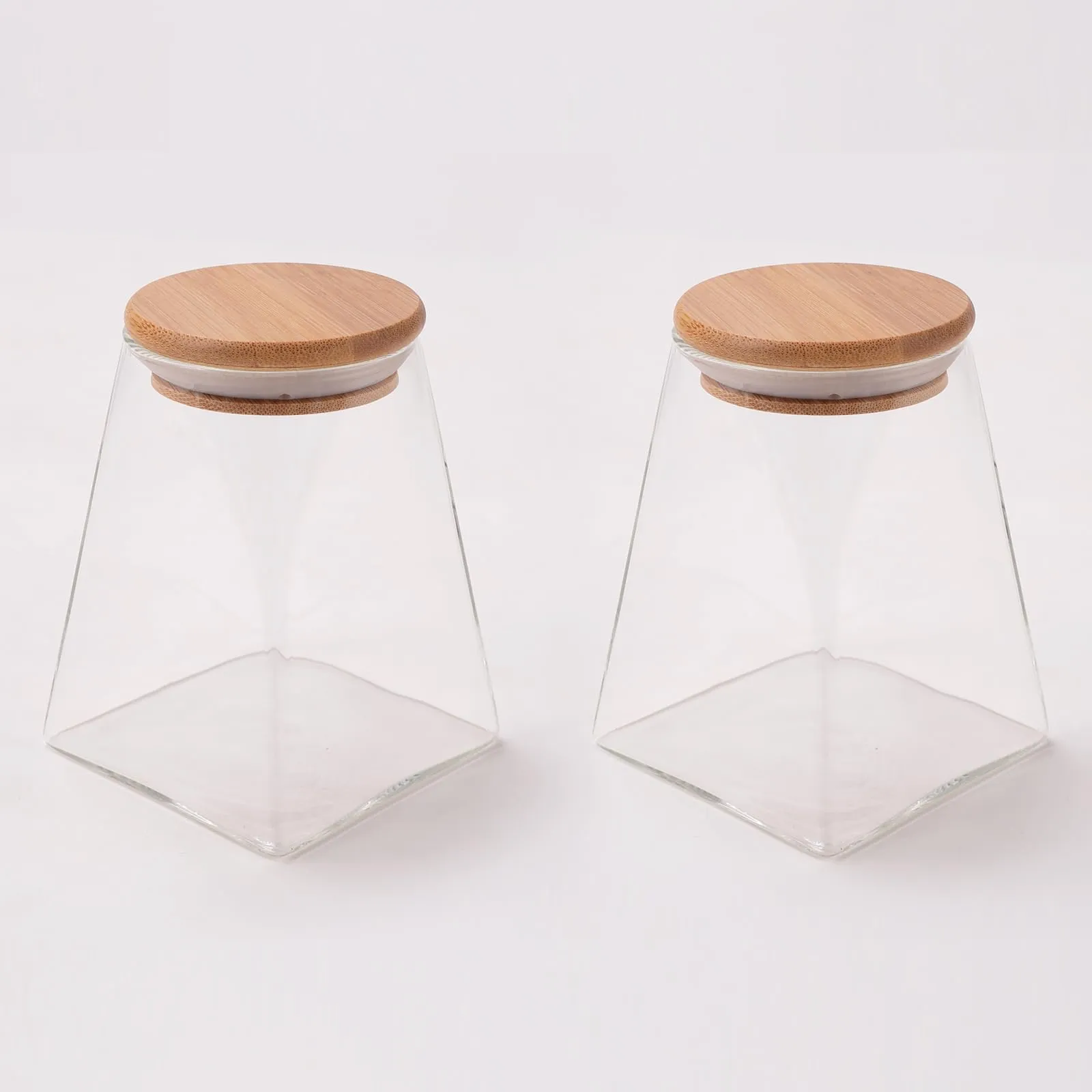 USHA SHRIRAM Borosilicate Containers With Wooden Lid (560ml - 2Pcs) | Glass Container Jar For Kitchen Storage | Microwave Safe | Kitchen Containers Box With Air Tight Lid | Kitchen Organisers