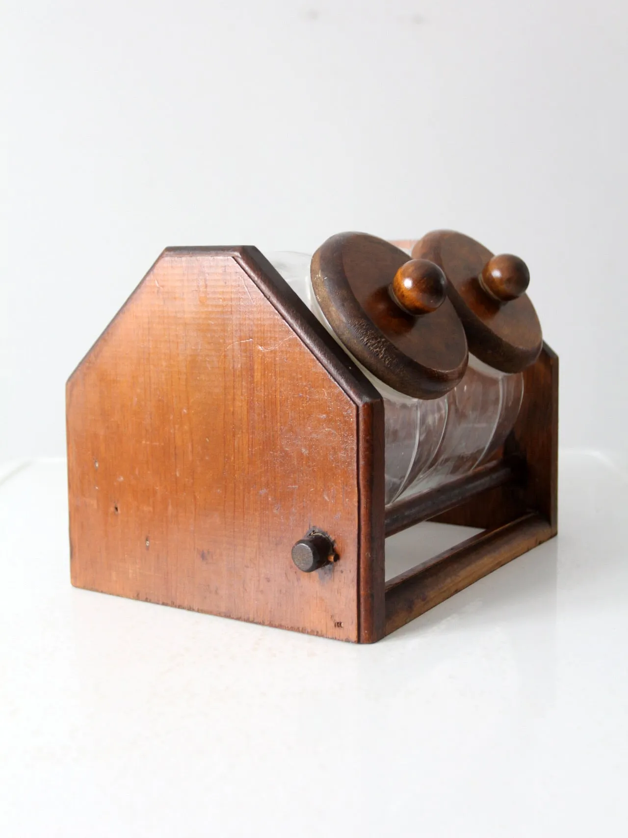 vintage glass jars with wood stand