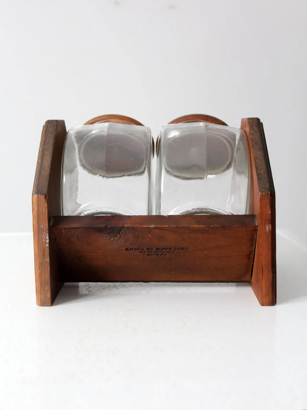 vintage glass jars with wood stand