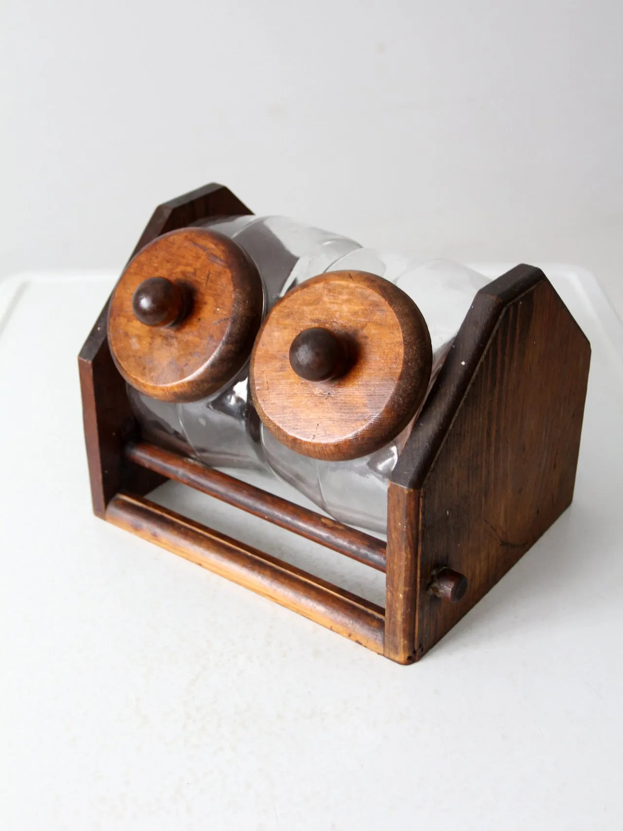 vintage glass jars with wood stand
