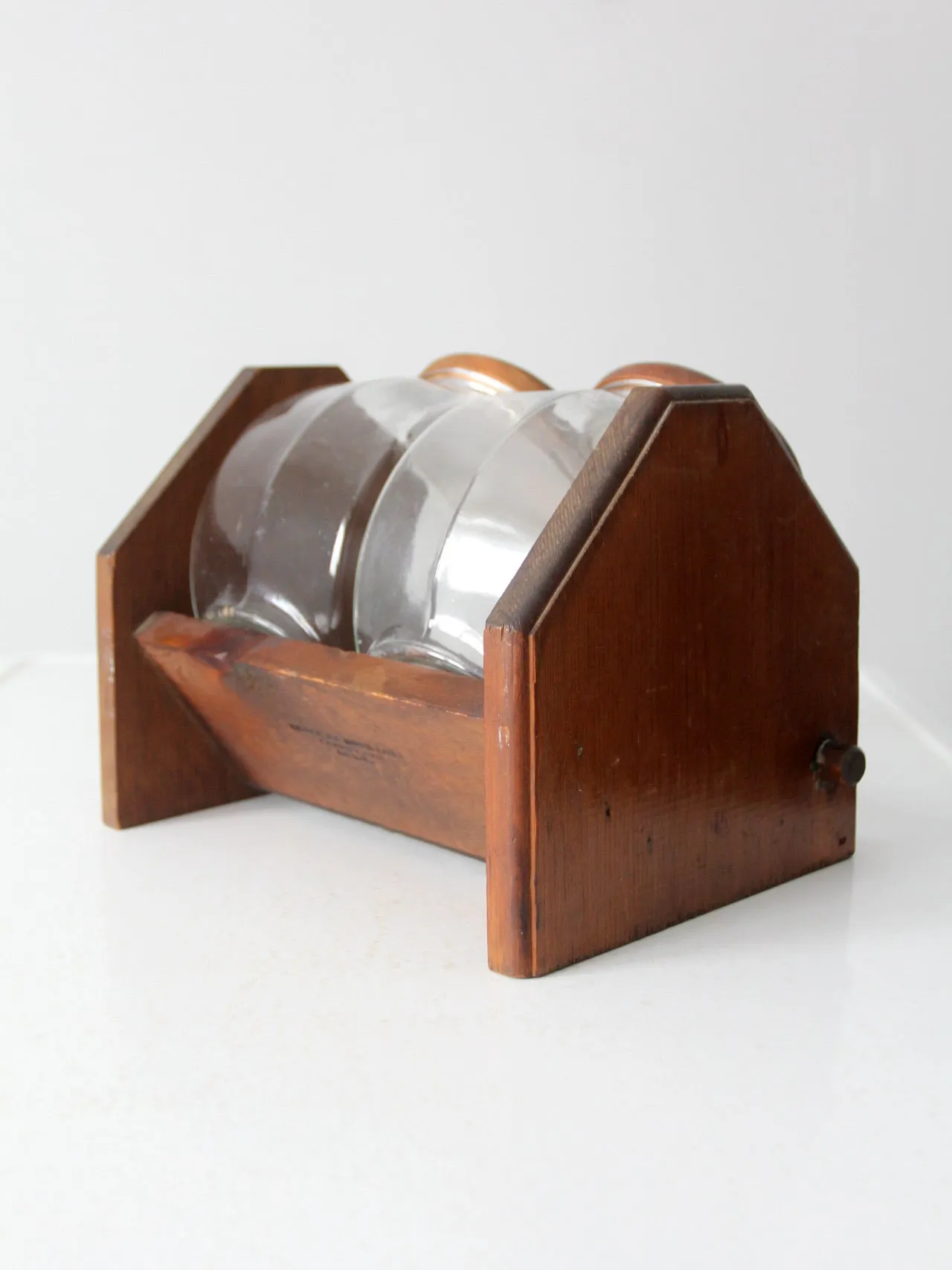 vintage glass jars with wood stand