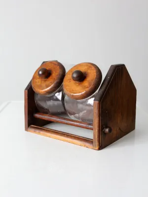 vintage glass jars with wood stand