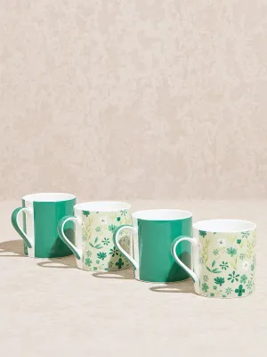 Westside Home Teal Floral Printed Mugs (Set of 4)