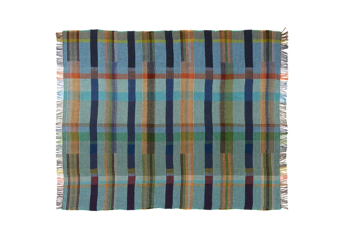 Wilding' Turquoise/Green 100% Merino Lambswool Honeycomb Throw