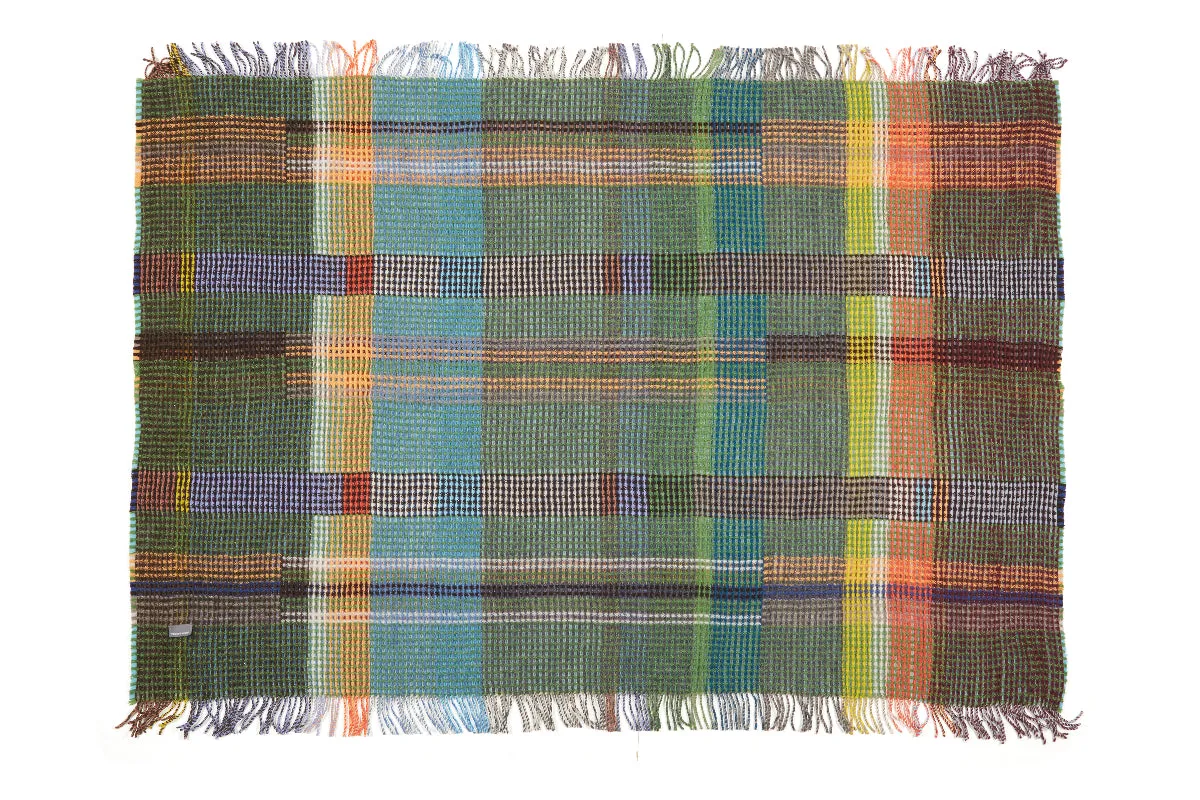 Wilding' Turquoise/Green 100% Merino Lambswool Honeycomb Throw